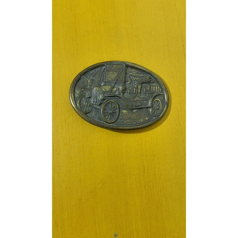 Vintage Avon Antique Automobile Brass Belt Buckle Classic Model T Car Relief
